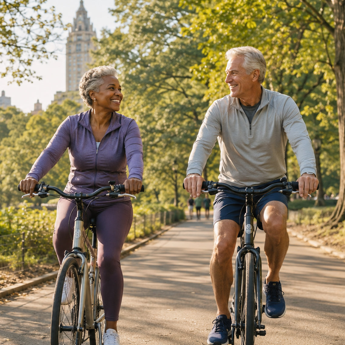 8 Steps to a Healthier Heart couple in their 60's bike riding